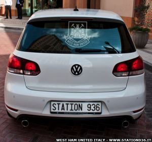 Vetrofania da auto o vetrata con logo West Ham United (fotomontaggio esempio)
