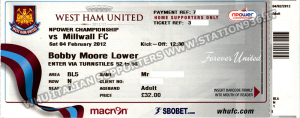 Eesempio biglietto West Ham United a Upton Park