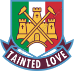 Logo West Ham United con tricolore italiano e scritta Tainted Love