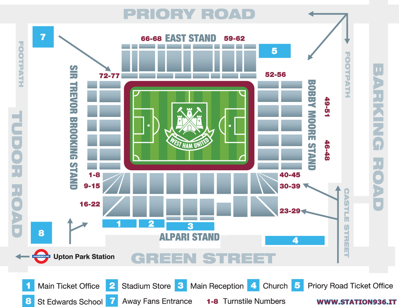 Mappa del Boleyn Ground/Upton Park